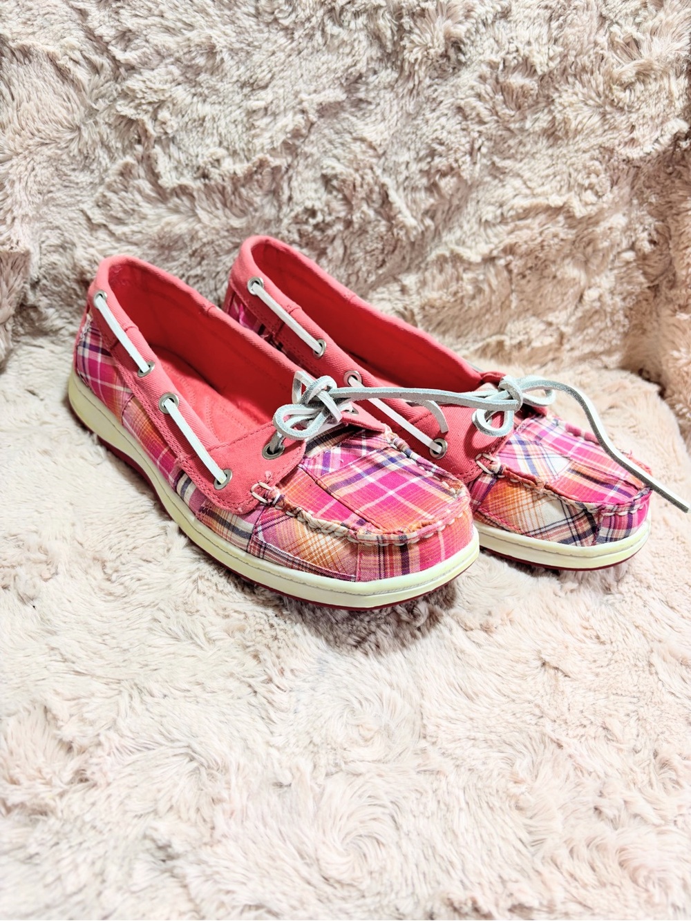 Croft & Barrow Pink Plaid Slip-On Boat Shoes